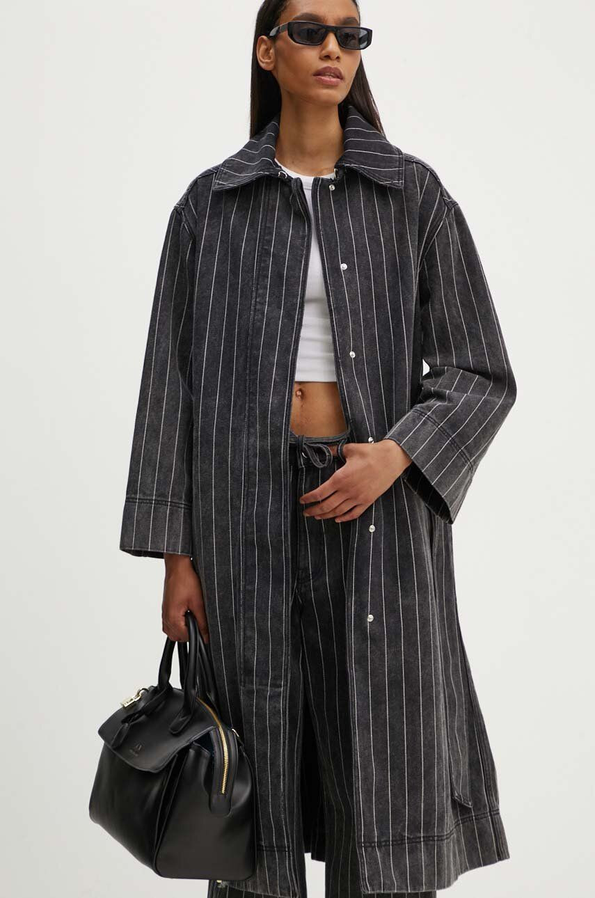 Rifľový kabát Day Birger et Mikkelsen Hobbes - Denim Stripes dámsky, čierna farba, prechodný, oversize, DAY65243251