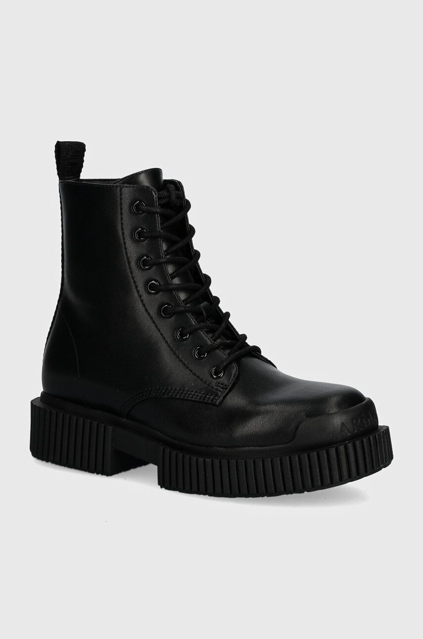 Členkové topánky Armani Exchange dámske, čierna farba, na plochom podpätku, XDN031 XV875 00002