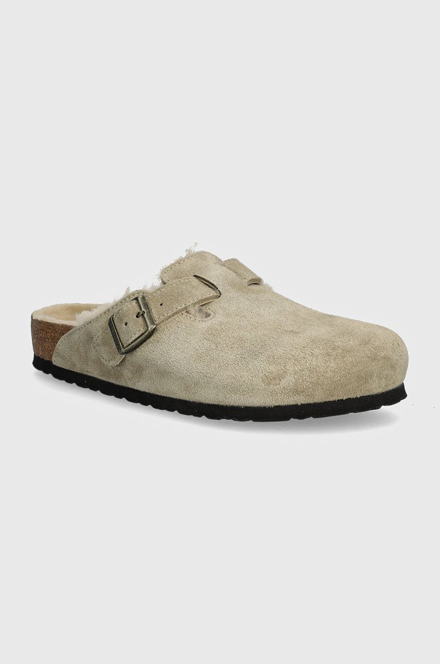 Šľapky Birkenstock Boston Shearling pánske, béžová farba, 1028289