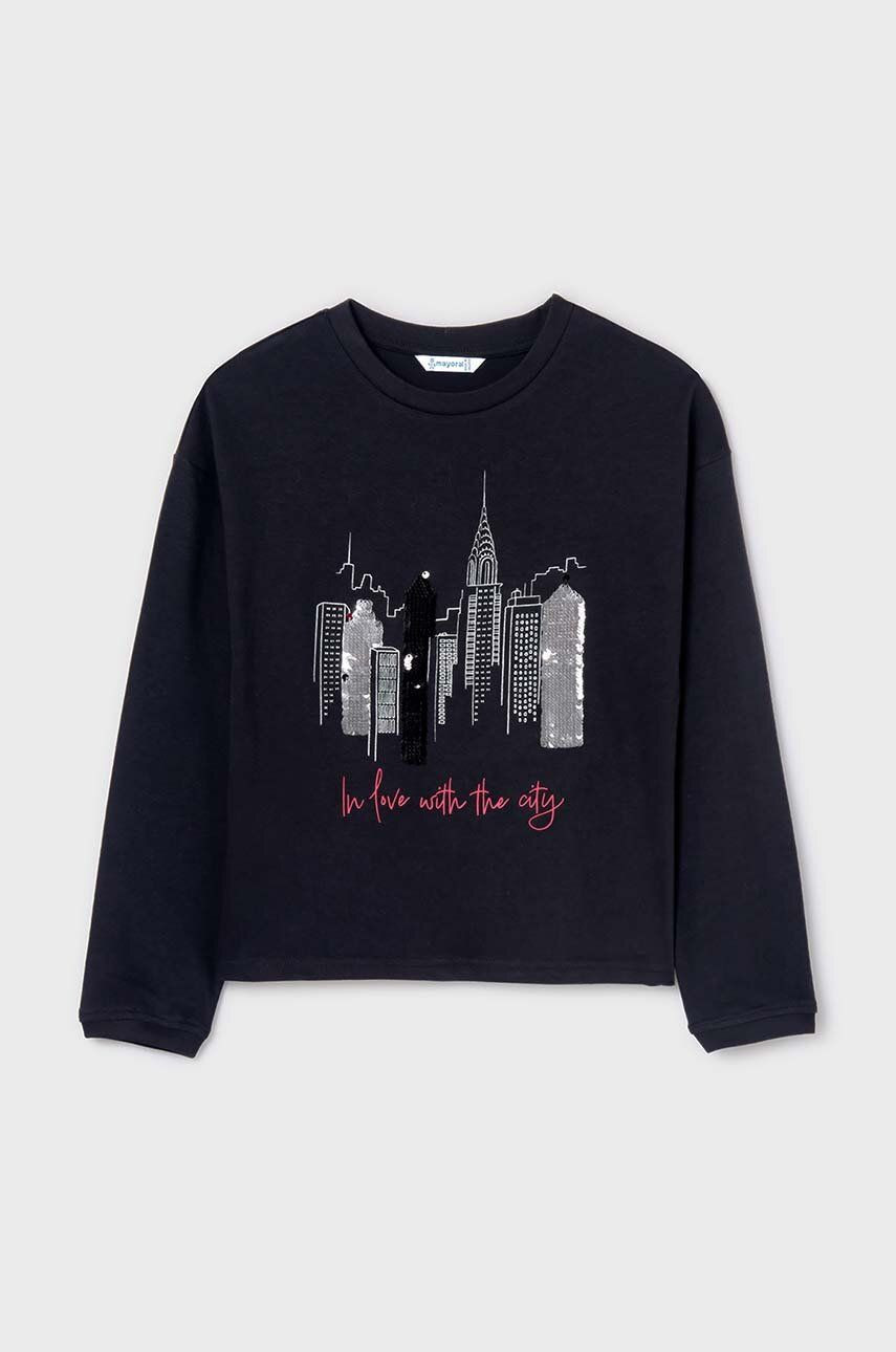 Detská bavlnená košeľa s dlhým rukávom Mayoral čierna farba, 7016