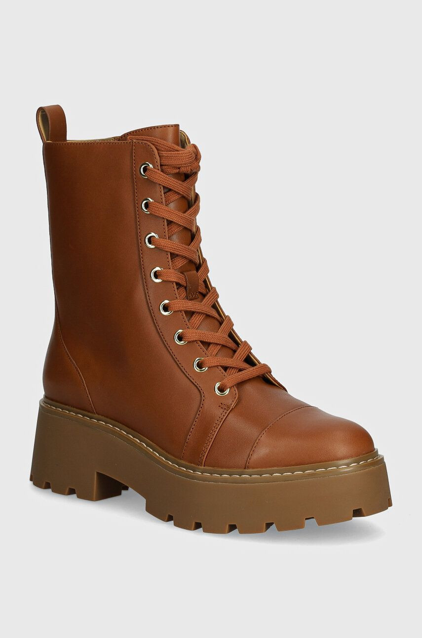 Kožené členkové topánky MICHAEL Michael Kors Blake dámske, hnedá farba, na podpätku, 40T4BKFE6L 230