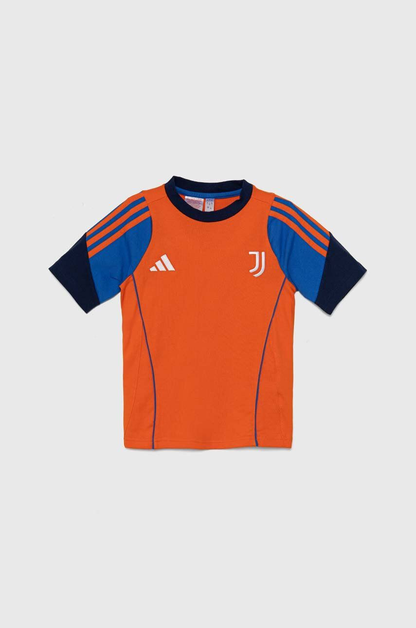 Detské bavlnené tričko adidas Performance JUVE TEEY oranžová farba, s nášivkou, IS5806