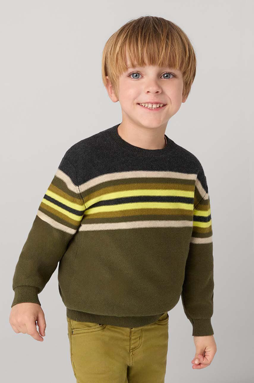 Detský sveter s prímesou vlny Mayoral zelená farba, tenký, 4351