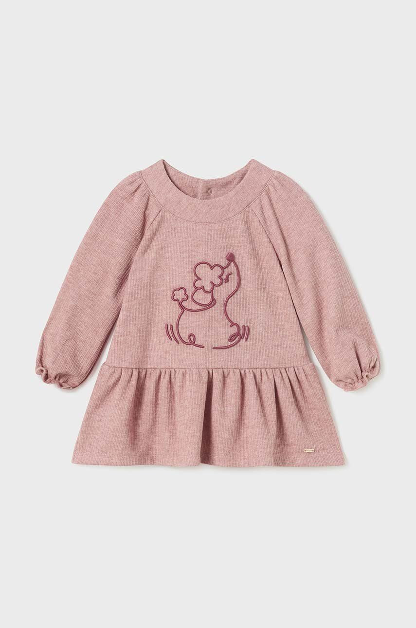 Dievčenské šaty Mayoral ružová farba, mini, áčkový strih, 2920