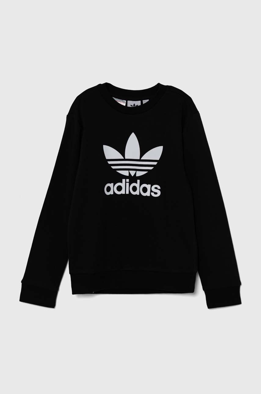 Detská mikina adidas Originals TREFOIL CREW čierna farba, s potlačou, IY7435