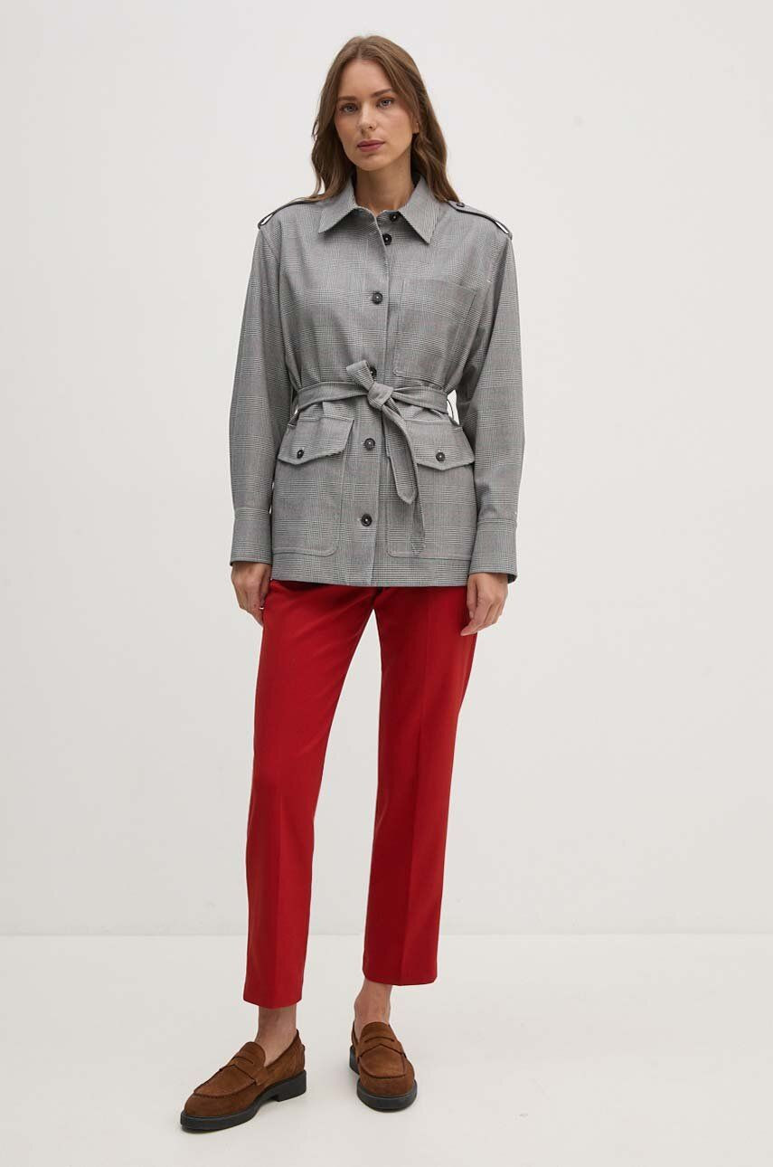 Bunda Tommy Hilfiger dámska, šedá farba, prechodná, oversize, WW0WW43316