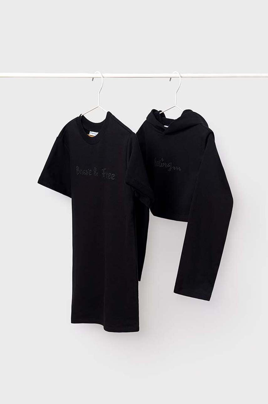 Dievčenské bavlnené šaty Mayoral čierna farba, mini, rovný strih, 7986