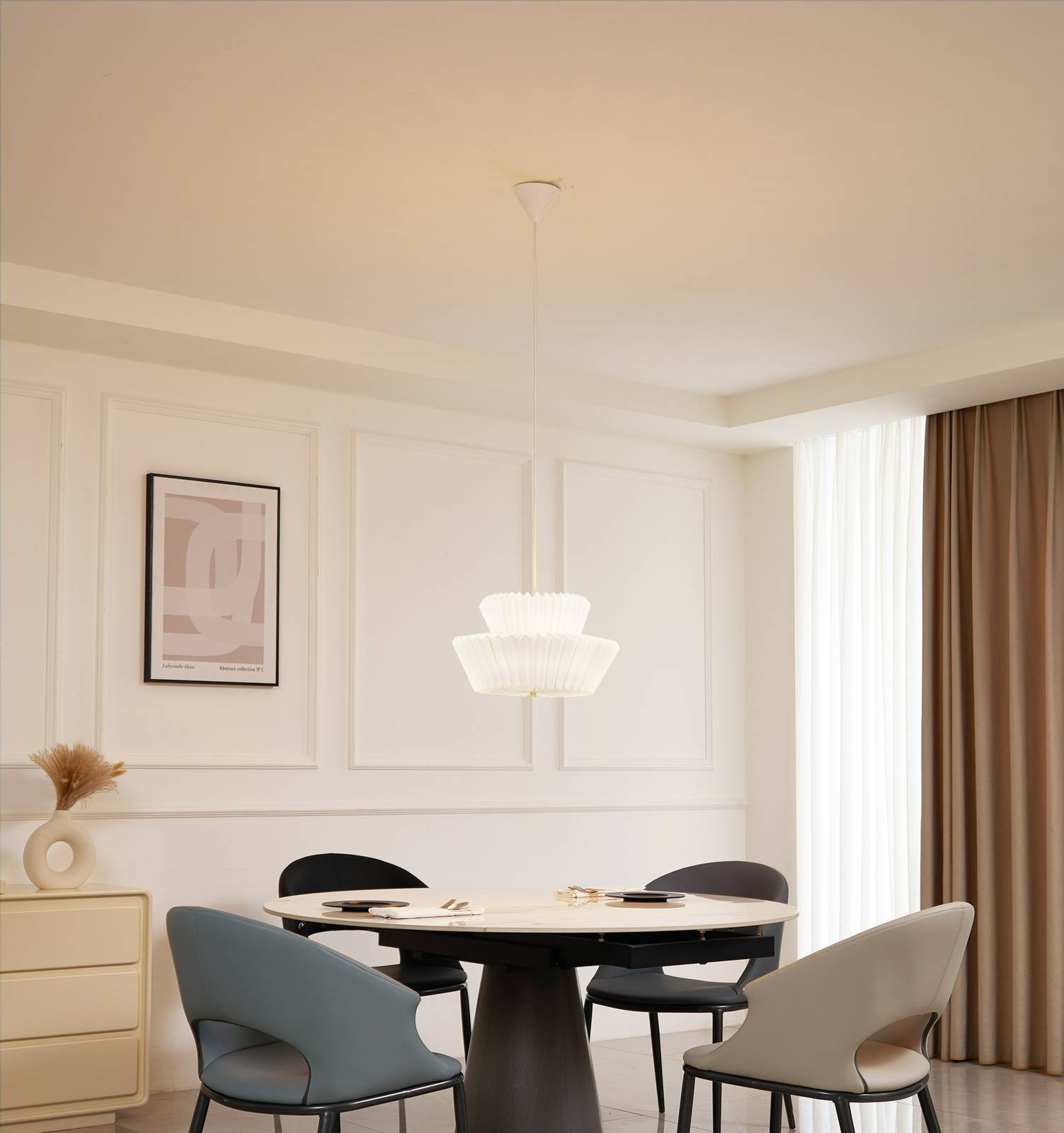 Závesné svietidlo Lindby Magali, biele, papier, Ø 45 cm, E27