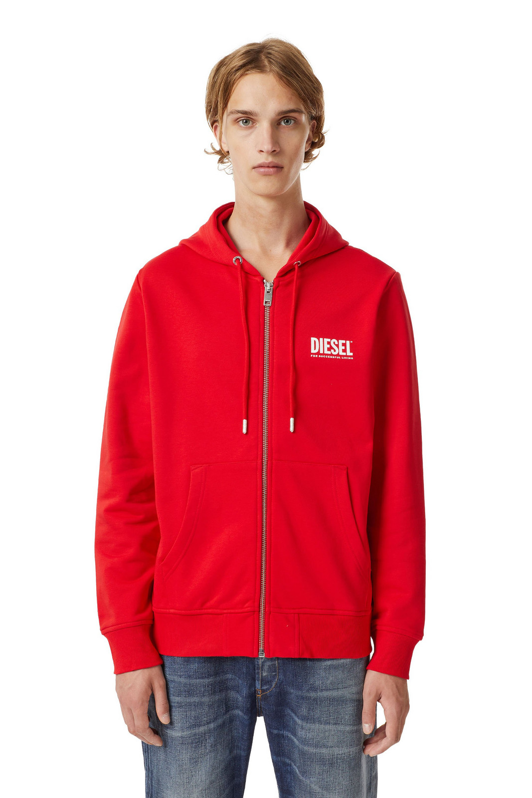 Mikina - Diesel SGIRKHOODZIPECOLOGO SWEATSHIRT červená