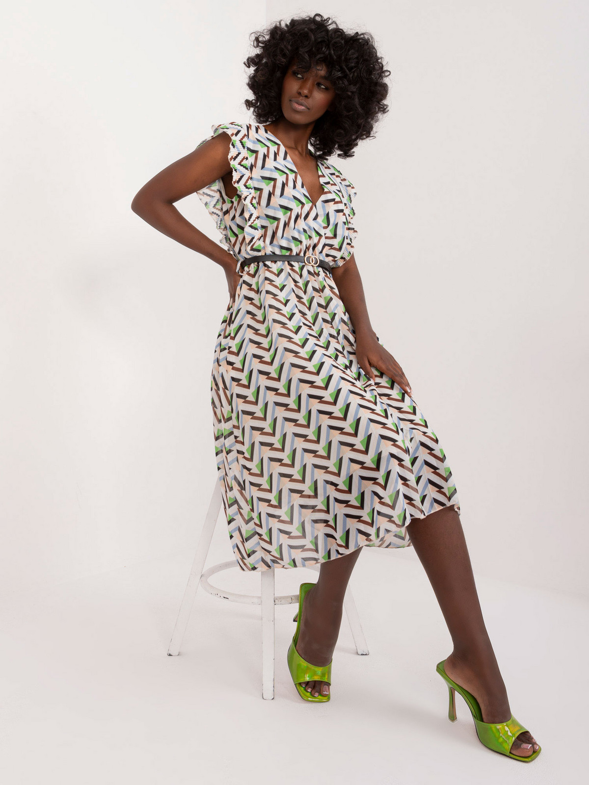 White midi dress with Rebecca print