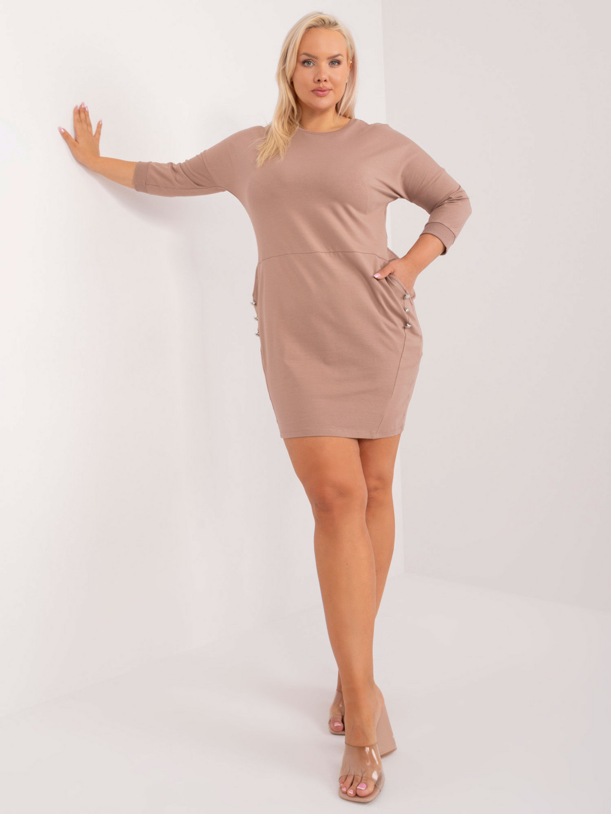 Plus size dark beige dress with pockets