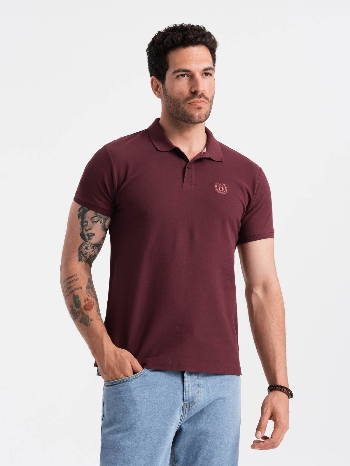 Ombre Men's BASIC single-color pique knit polo shirt - maroon