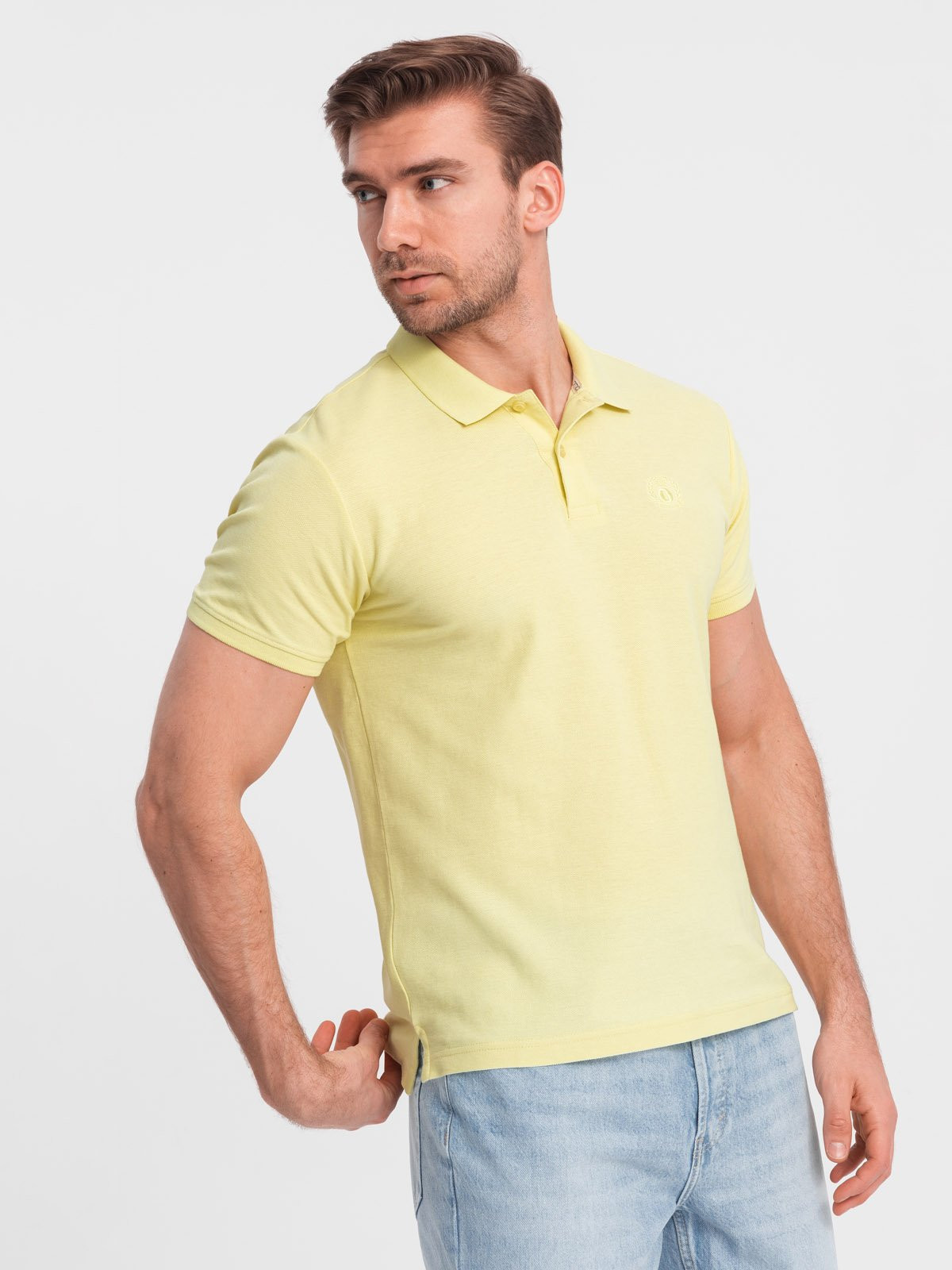 Ombre BASIC men's single color pique knit polo shirt - yellow