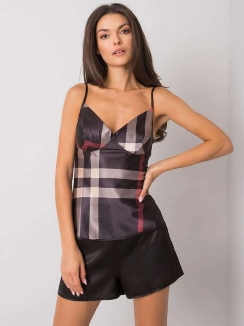 Čierna kockovaná nočná košeľa S