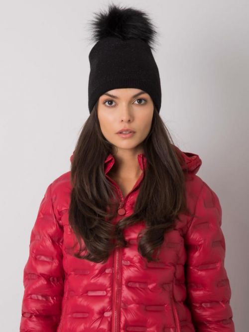 Čierna zimná čiapka s bambulou ONE SIZE