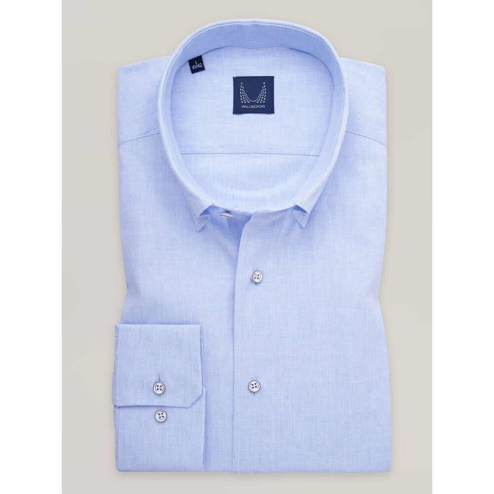 Pánska svetlomodrá košeľa slim fit s prímesou ľanu 17297