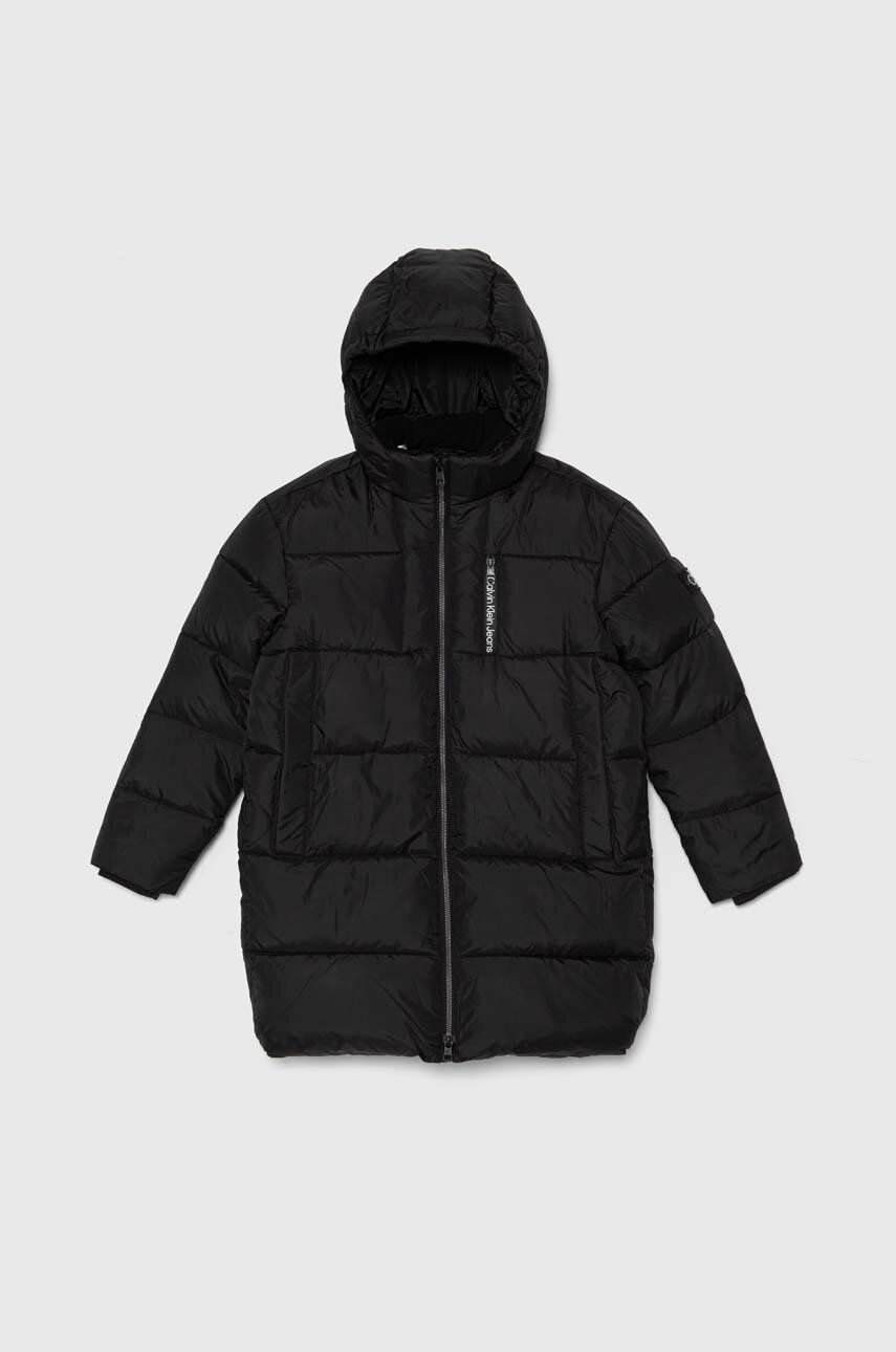 Detská bunda Calvin Klein Jeans čierna farba, IB0IB02168