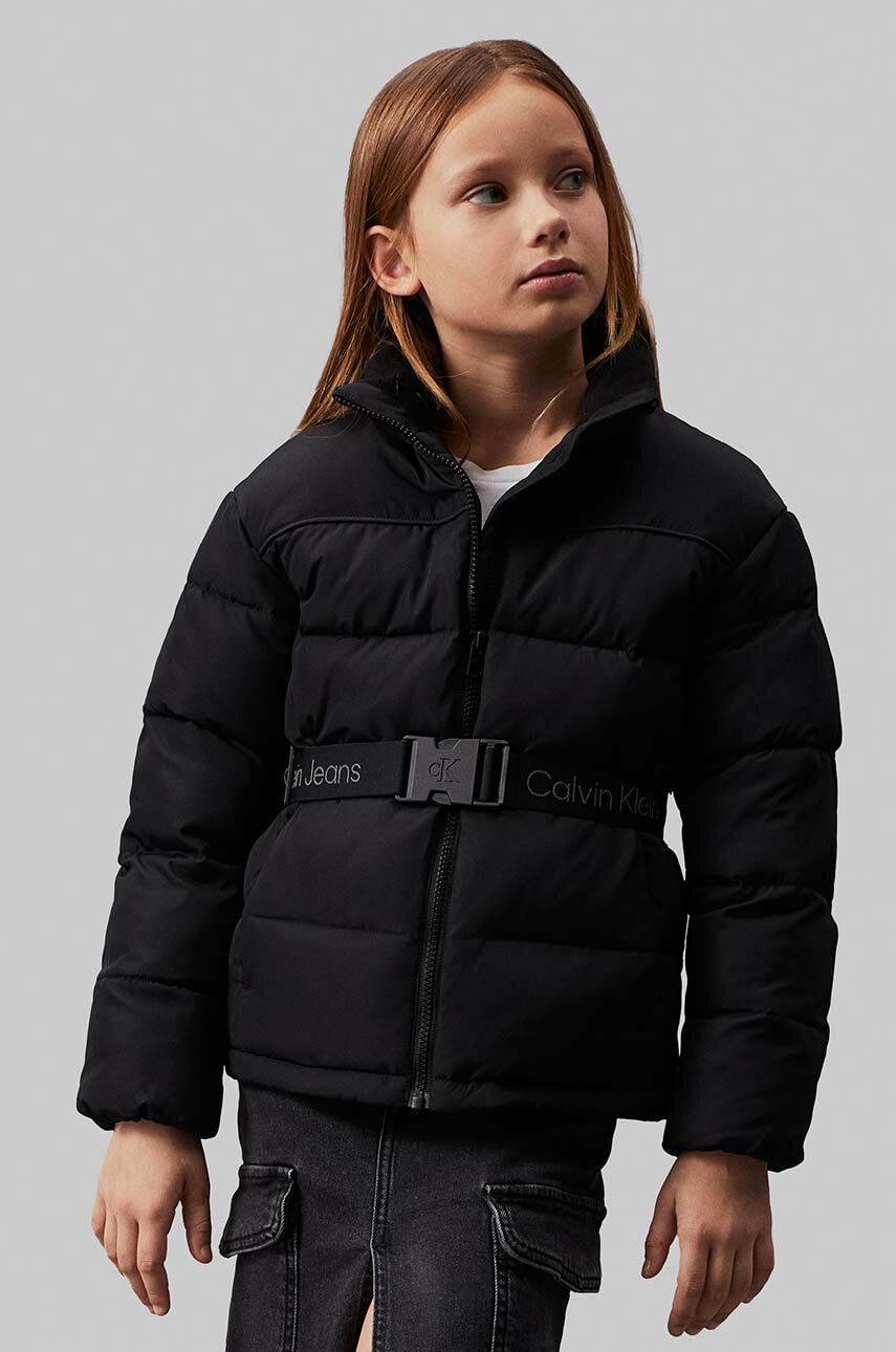 Detská bunda Calvin Klein Jeans čierna farba, IG0IG02592