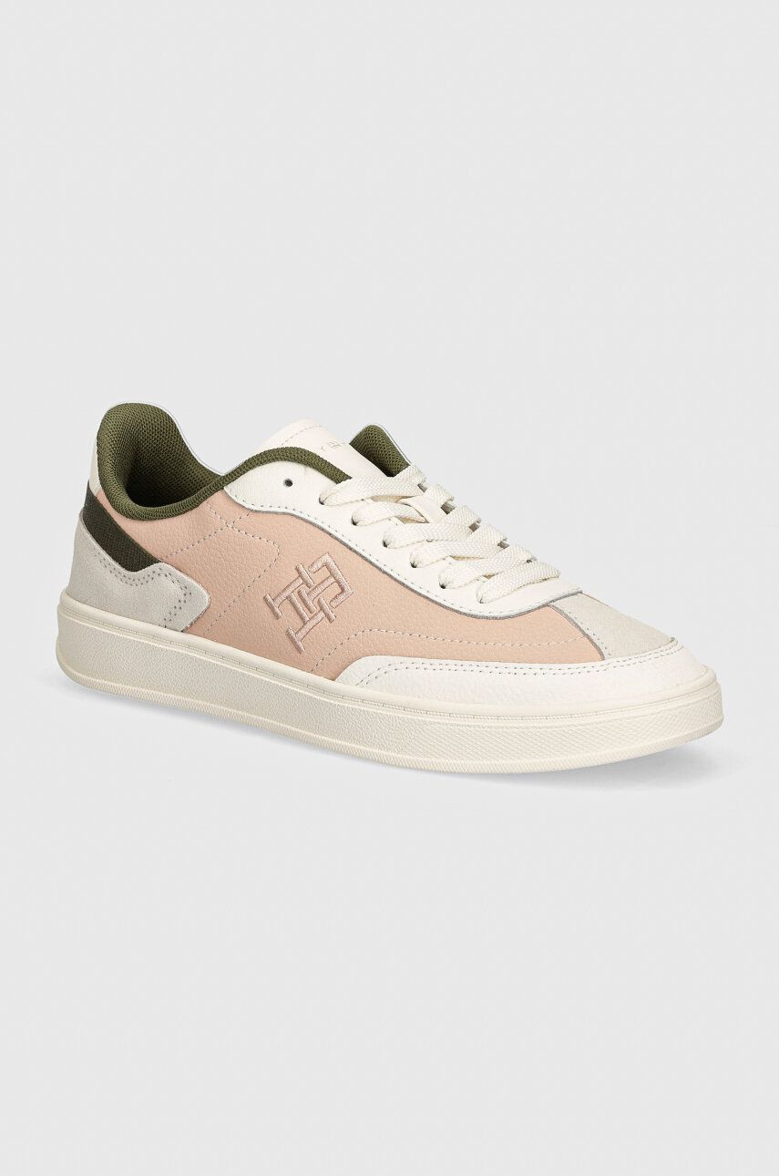 Kožené tenisky Tommy Hilfiger TH HERITAGE COURT SNEAKER SDE ružová farba, FW0FW08037