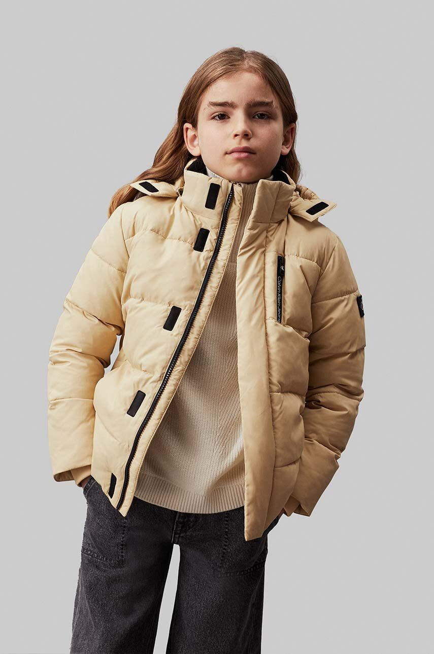 Detská bunda Calvin Klein Jeans béžová farba, IB0IB01276