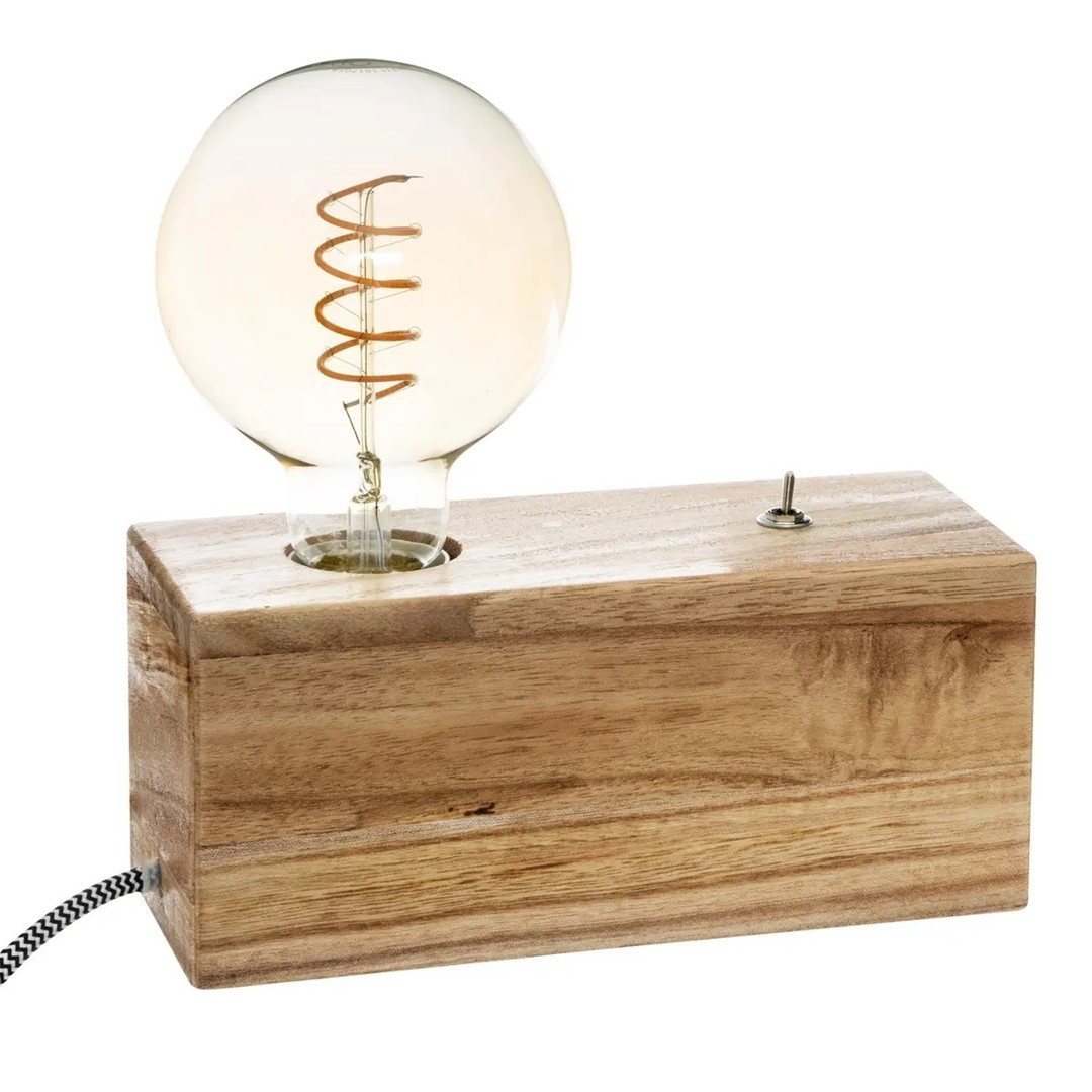 Stolní lampa na dřevěné podstavě TIBU hnědá