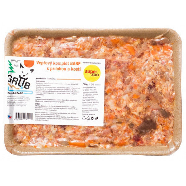 GRUB komplet bravčový barf s prílohou a kosťami 500 g