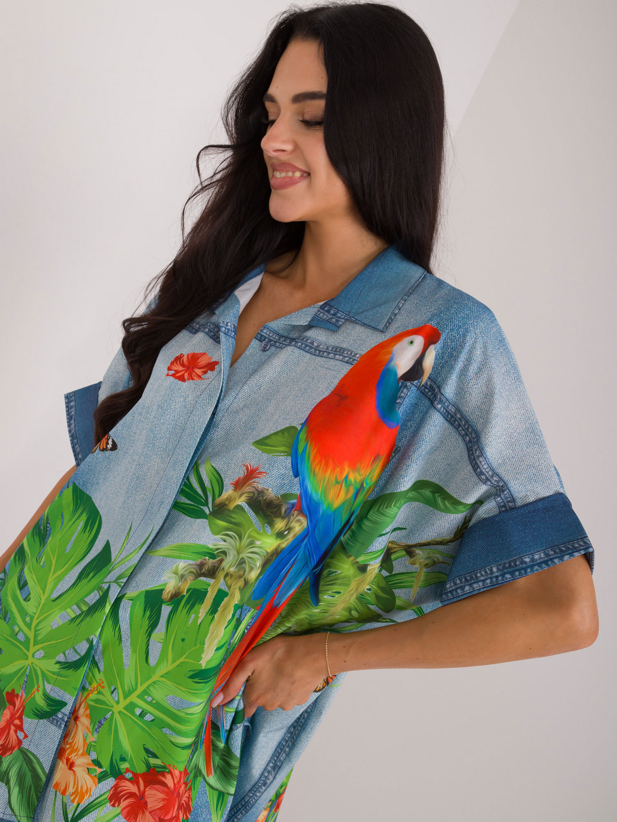 Blue summer shirt with imitation denim