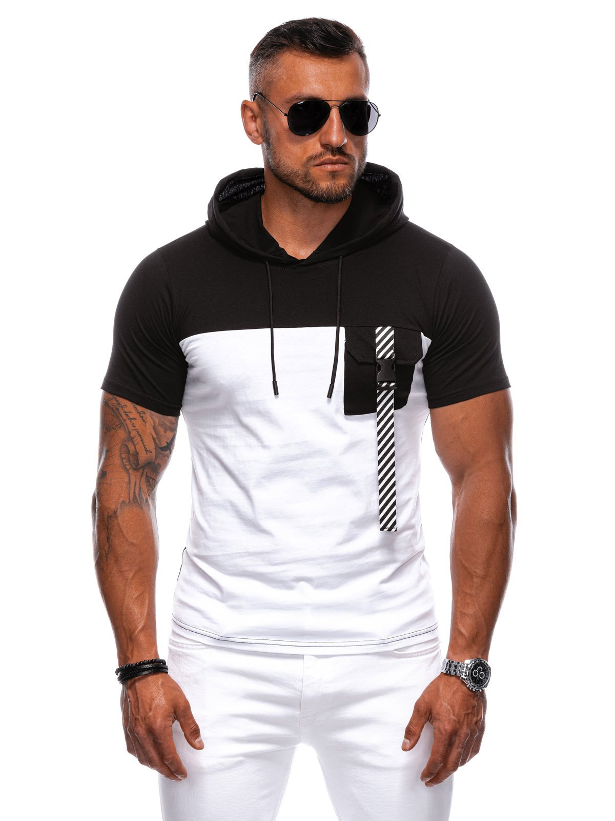 Edoti Men's plain hooded t-shirt