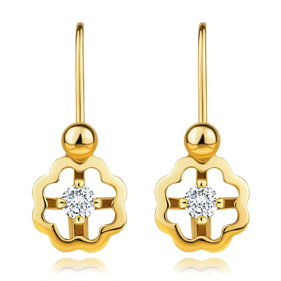 Náušničky z 9K žltého zlata - kvet s čírym zirkónom, detská brizúra