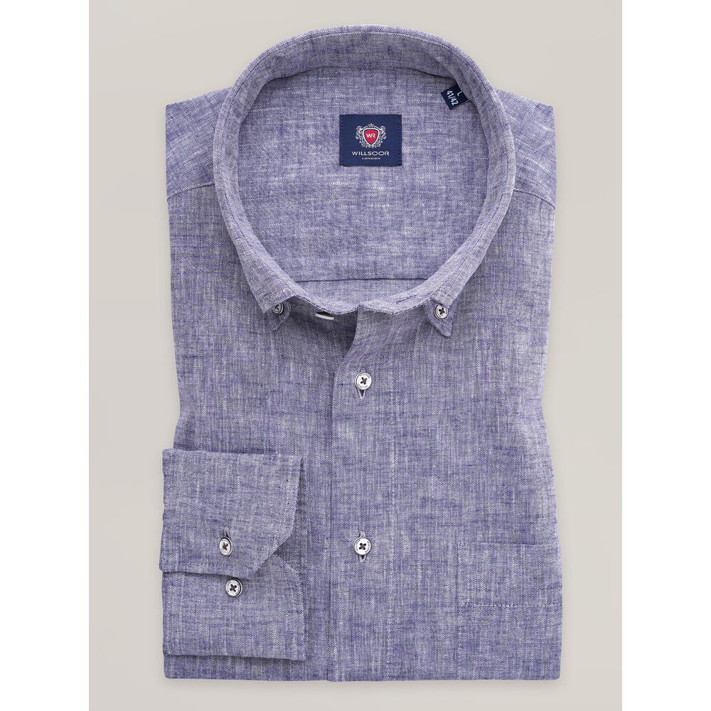 Pánska bavlnená košeľa slim fit sivomodrá s prepletaným vzorom 17301