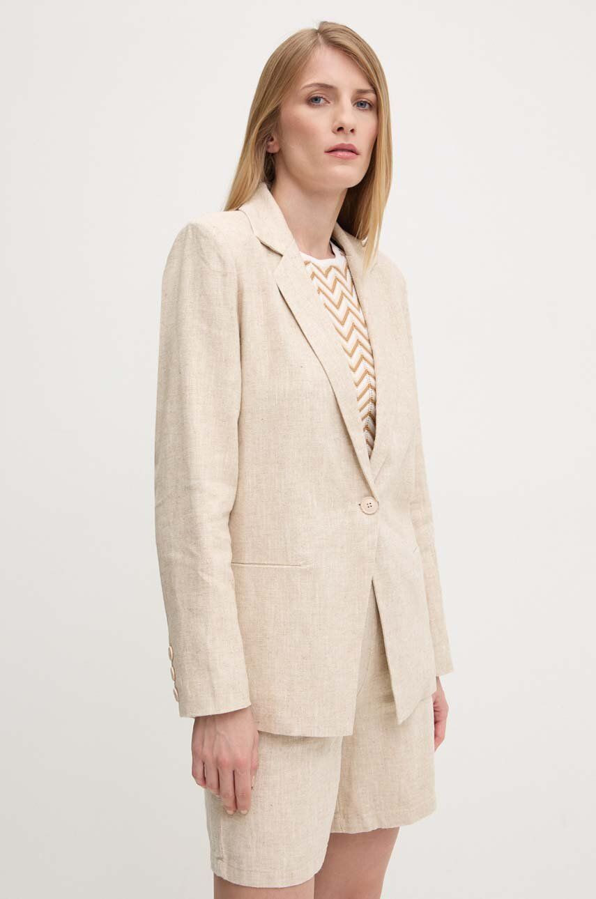 Ľanové sako Answear Lab béžová farba, jednoradová, melanžová