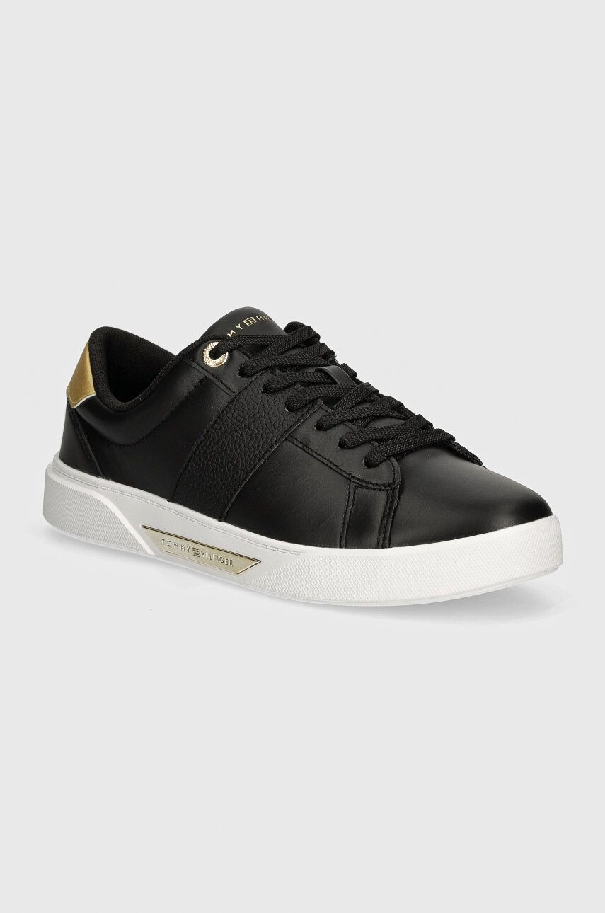 Kožené tenisky Tommy Hilfiger CHIC PANEL COURT SNEAKER čierna farba, FW0FW07998