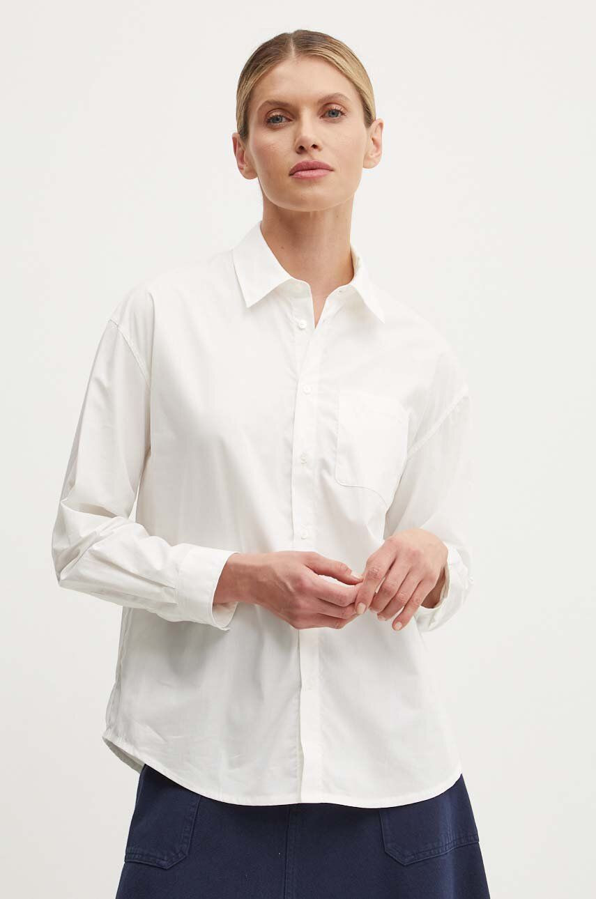 Bavlnená košeľa A.P.C. chemise boyfriend brodee dámska, biela farba, voľný strih, s klasickým golierom, COEVD.F12550