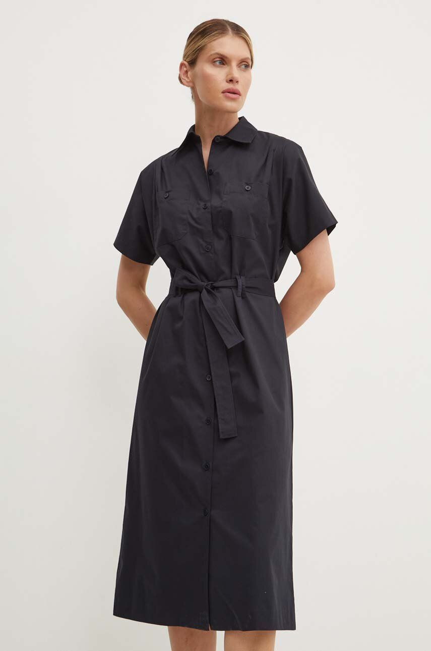 Bavlnené šaty A.P.C. robe new drew tmavomodrá farba, midi, rovný strih, COGZR.F05959