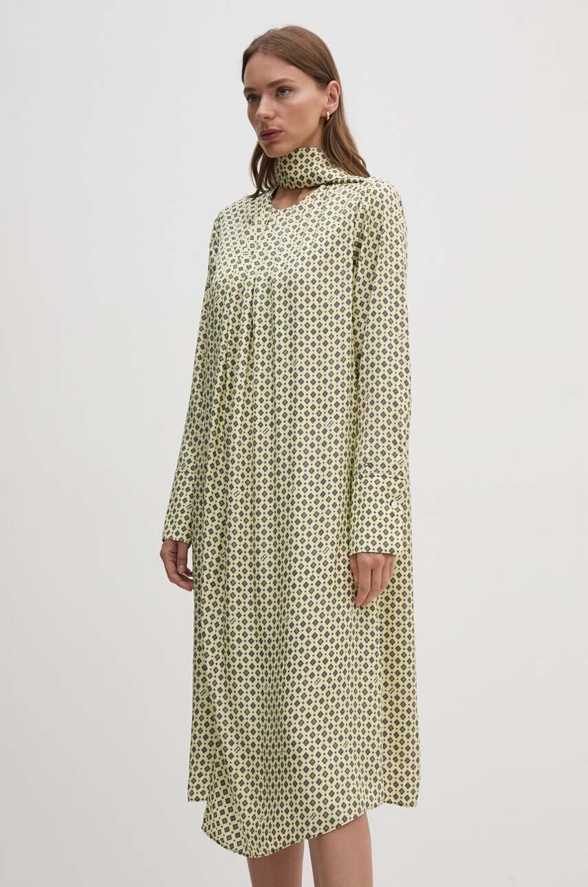 Šaty Tommy Hilfiger žltá farba, midi, rovný strih, WW0WW42318