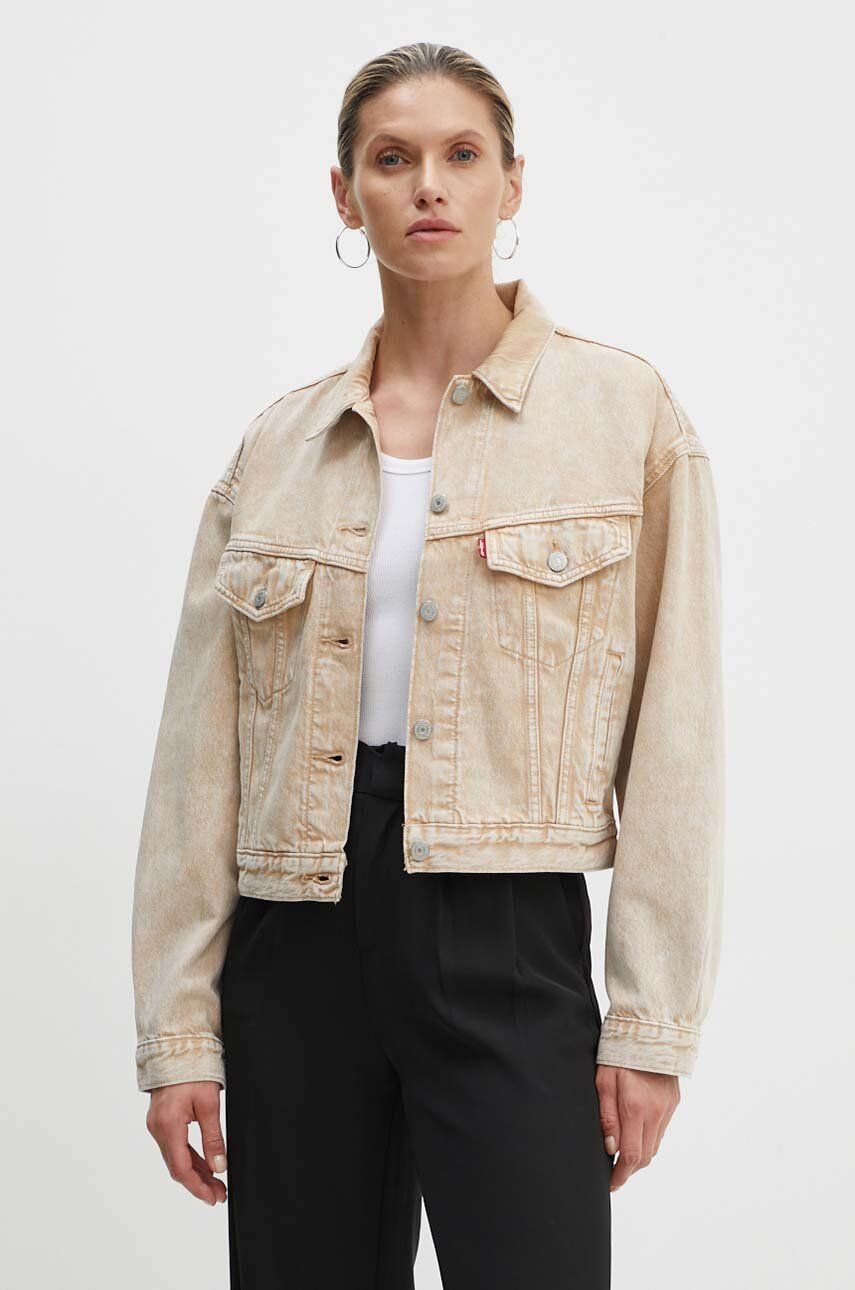 Rifľová bunda Levi's dámska, béžová farba, prechodná, A9155