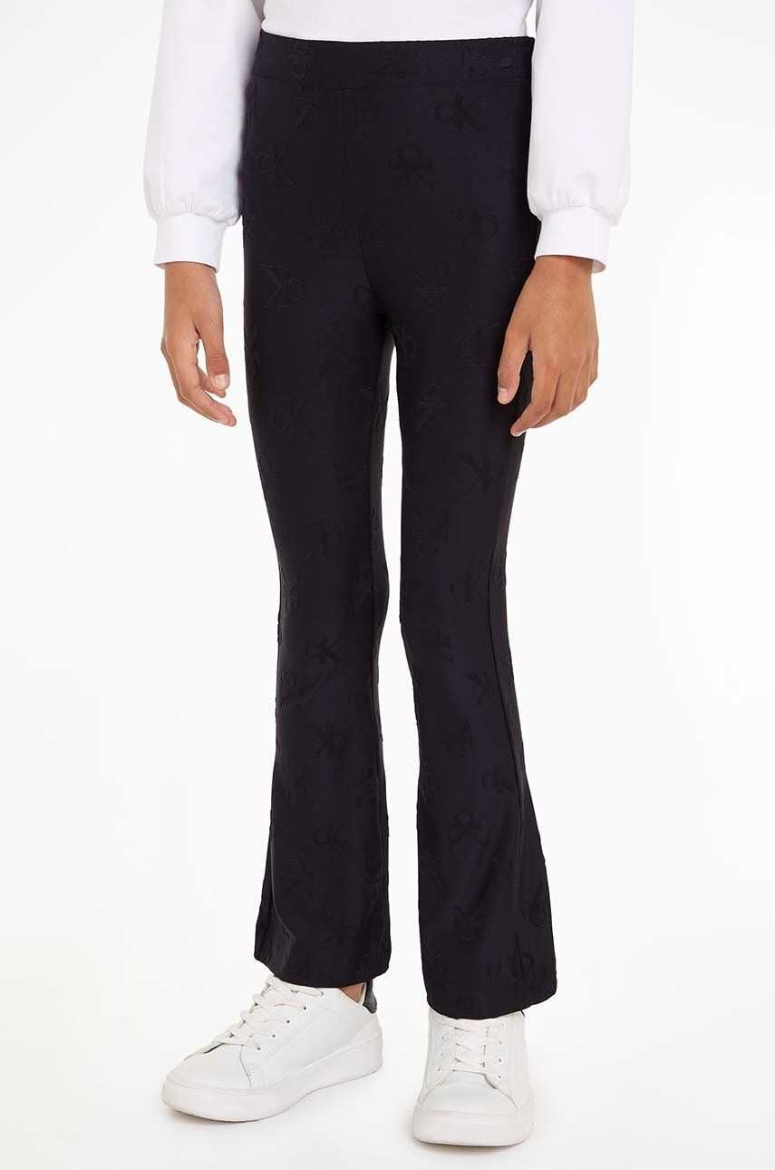 Detské nohavice Calvin Klein Jeans JACQUARD FLARE čierna farba, jednofarebné, IG0IG02689