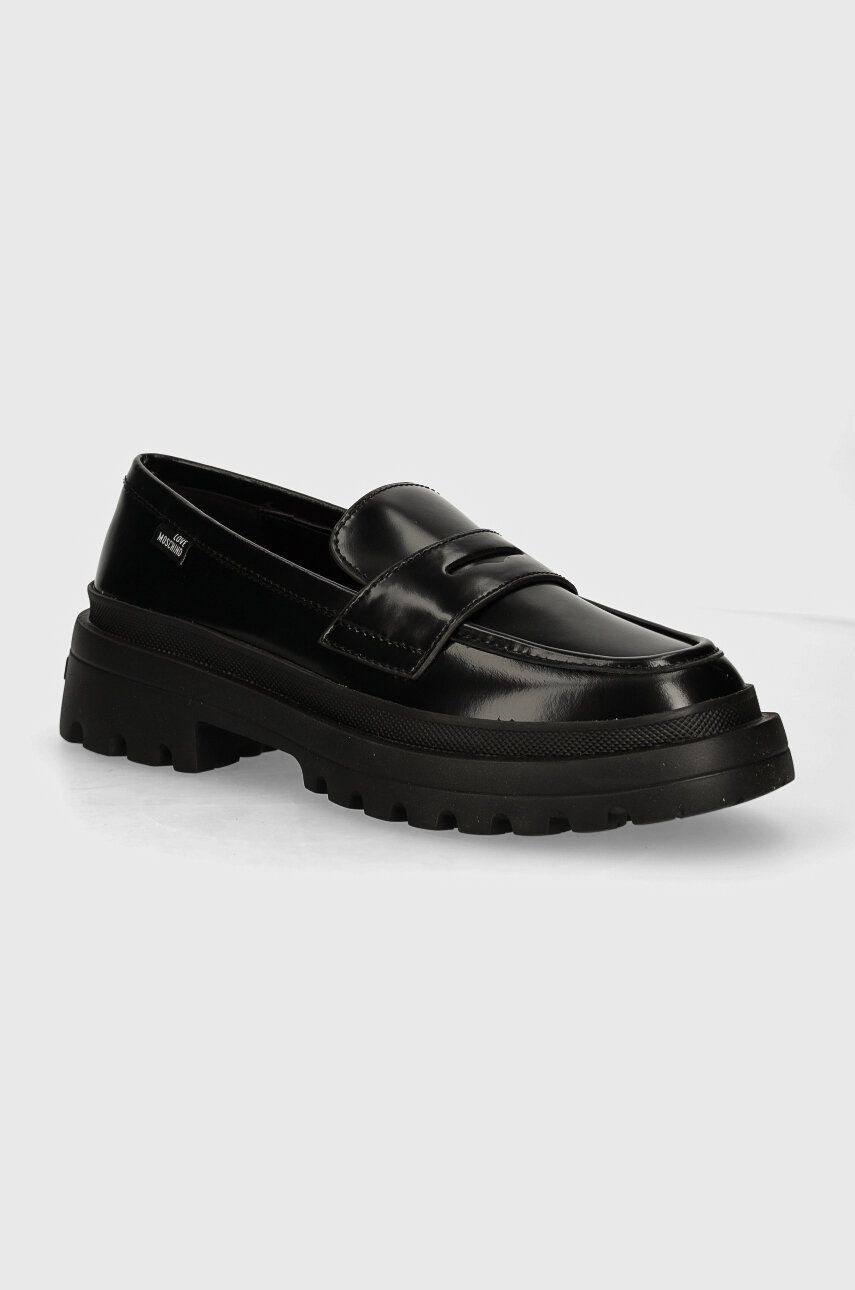 Kožené mokasíny Love Moschino dámske, čierna farba, na platforme, JA10255G1LJD0000