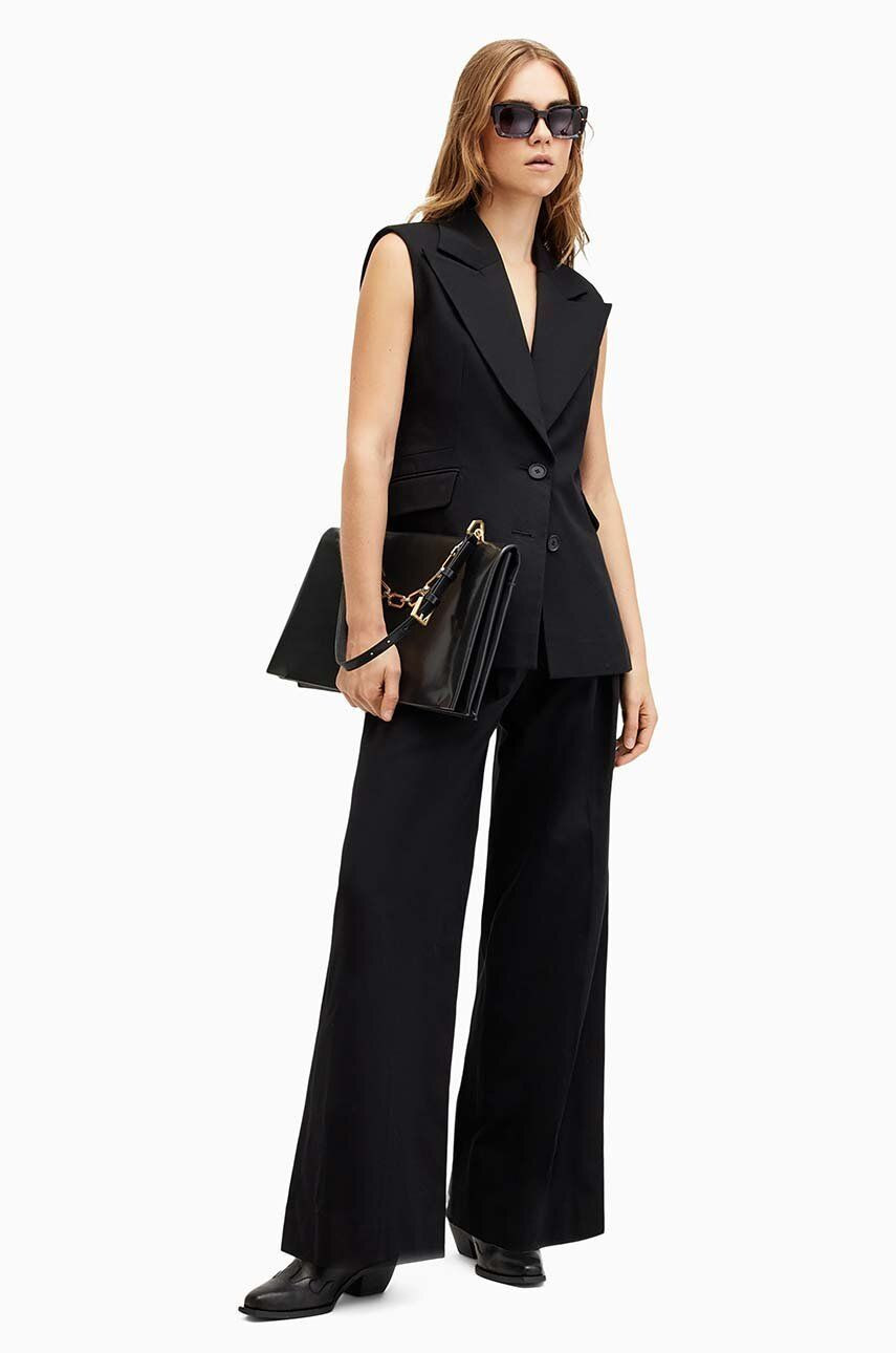 Bavlnené nohavice AllSaints HALLY TROUSER čierna farba, široké, vysoký pás, W010QA