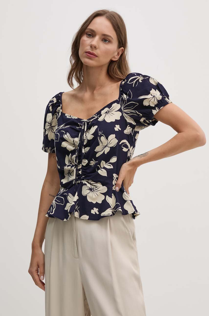 Bavlnená blúzka Polo Ralph Lauren dámska, tmavomodrá farba, vzorovaná, 211935137
