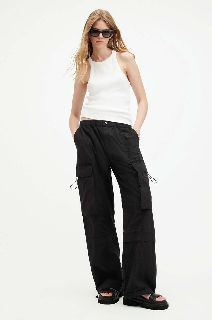 Bavlnené nohavice AllSaints BARBARA TROUSER čierna farba, strih cargo, vysoký pás, W021TA