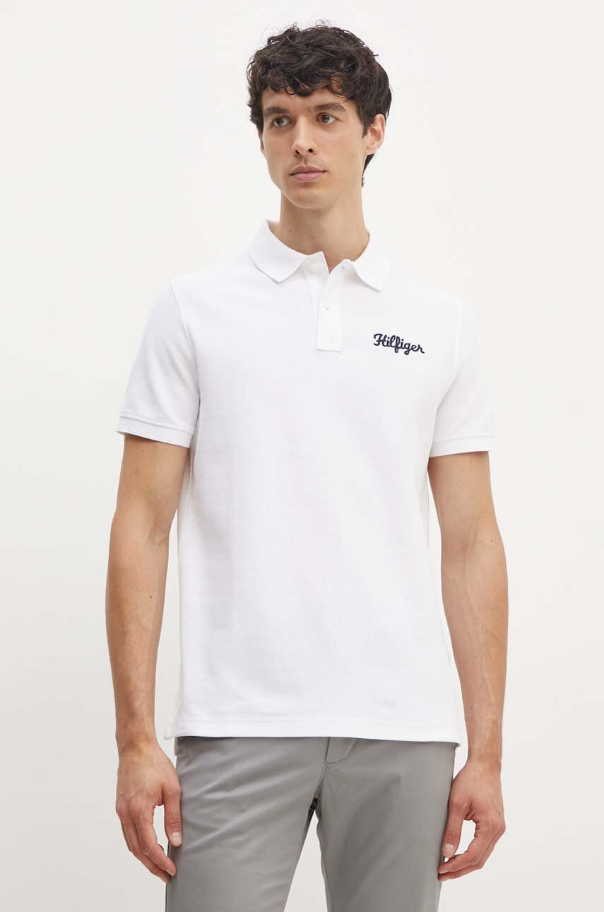 Bavlnené polo tričko Tommy Hilfiger biela farba, s nášivkou, MW0MW35603