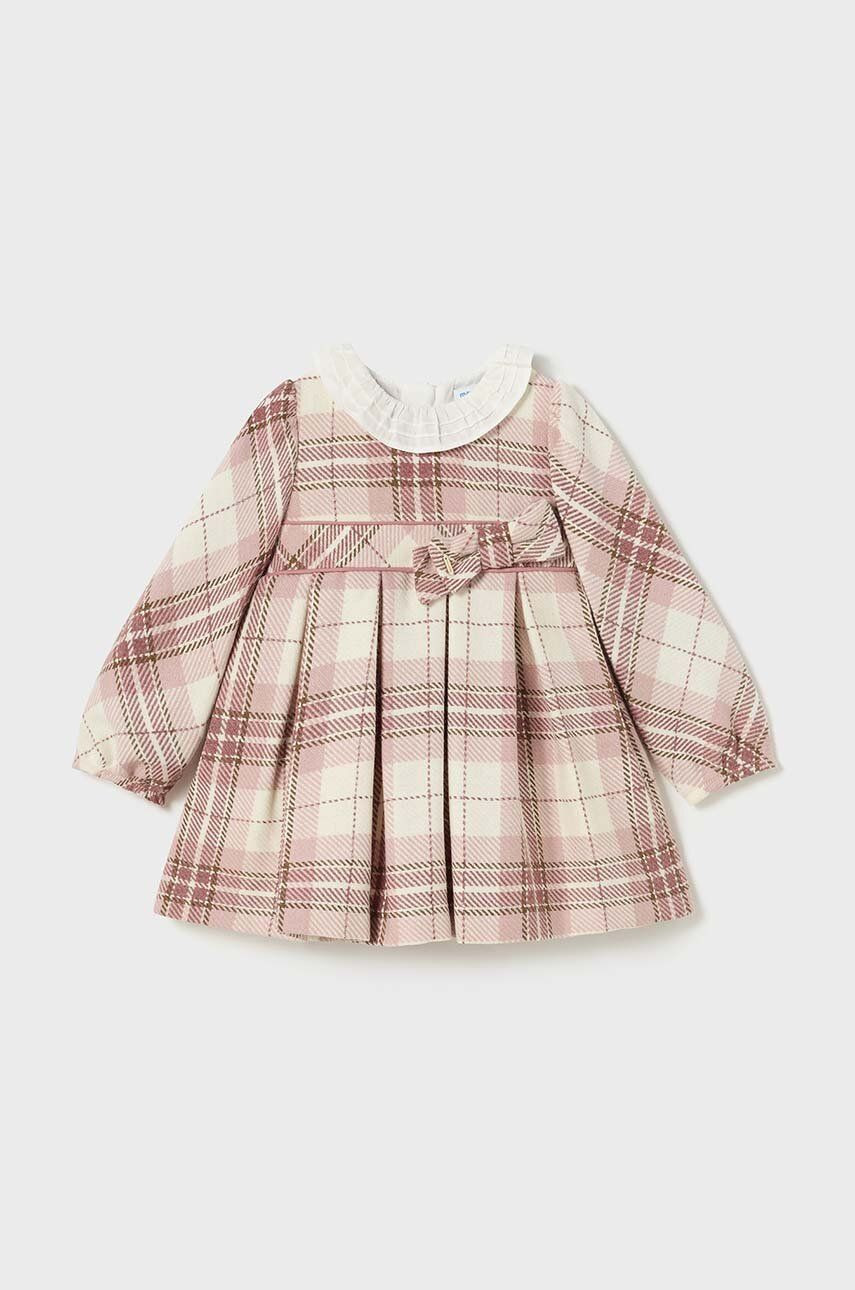 Dievčenské šaty s prímesou vlny Mayoral ružová farba, mini, áčkový strih, 2903