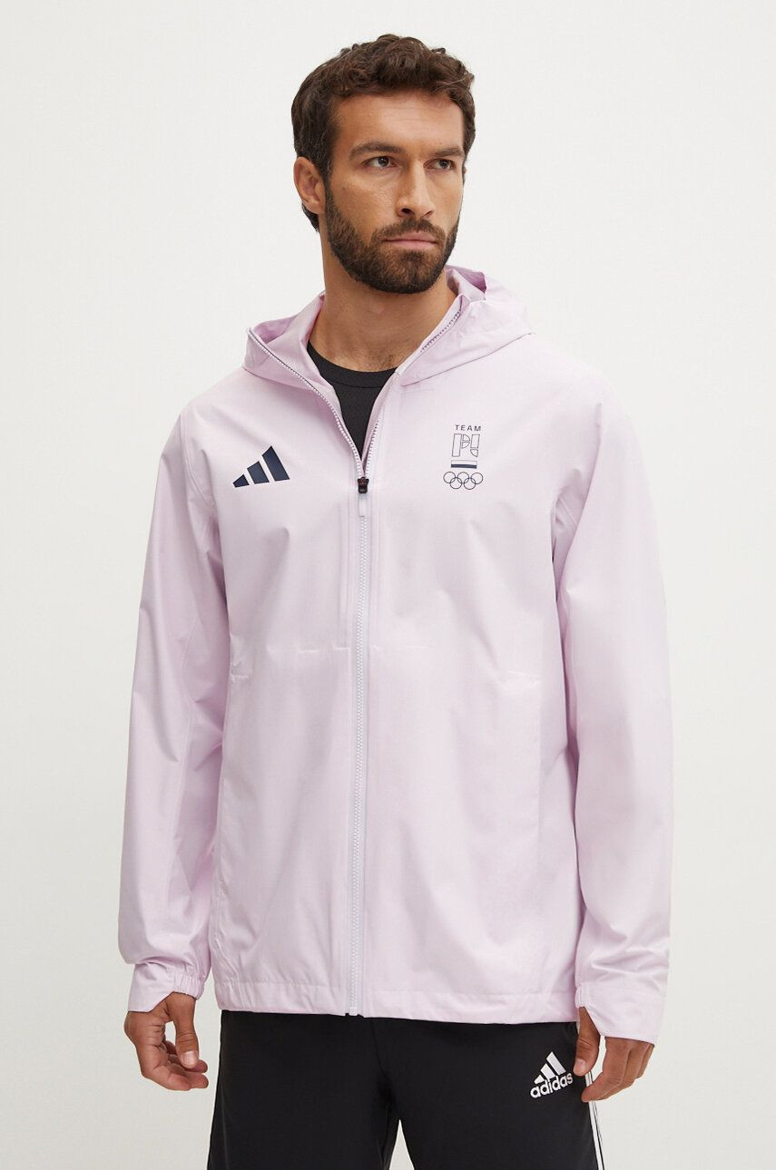 Nepremokavá bunda adidas Performance Olympic pánska, ružová farba, JD8022