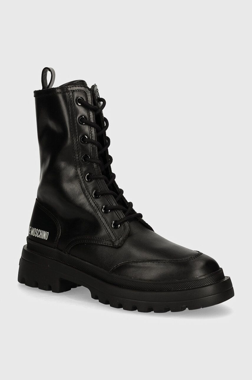 Kožené workery Love Moschino dámske, čierna farba, na plochom podpätku, JA24165G1LIA0000