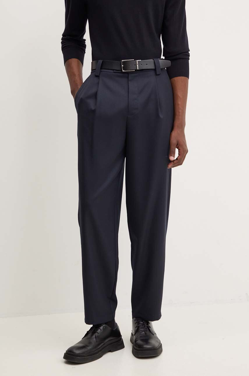 Vlnené nohavice A.P.C. pantalon renato tmavomodrá farba, rovné, WOAPO.H08428
