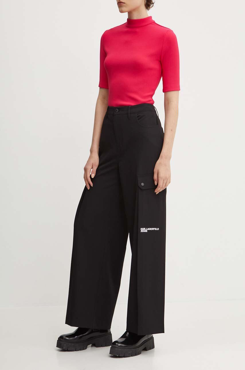 Nohavice Karl Lagerfeld Jeans dámske, čierna farba, rovné, vysoký pás, 245J1002