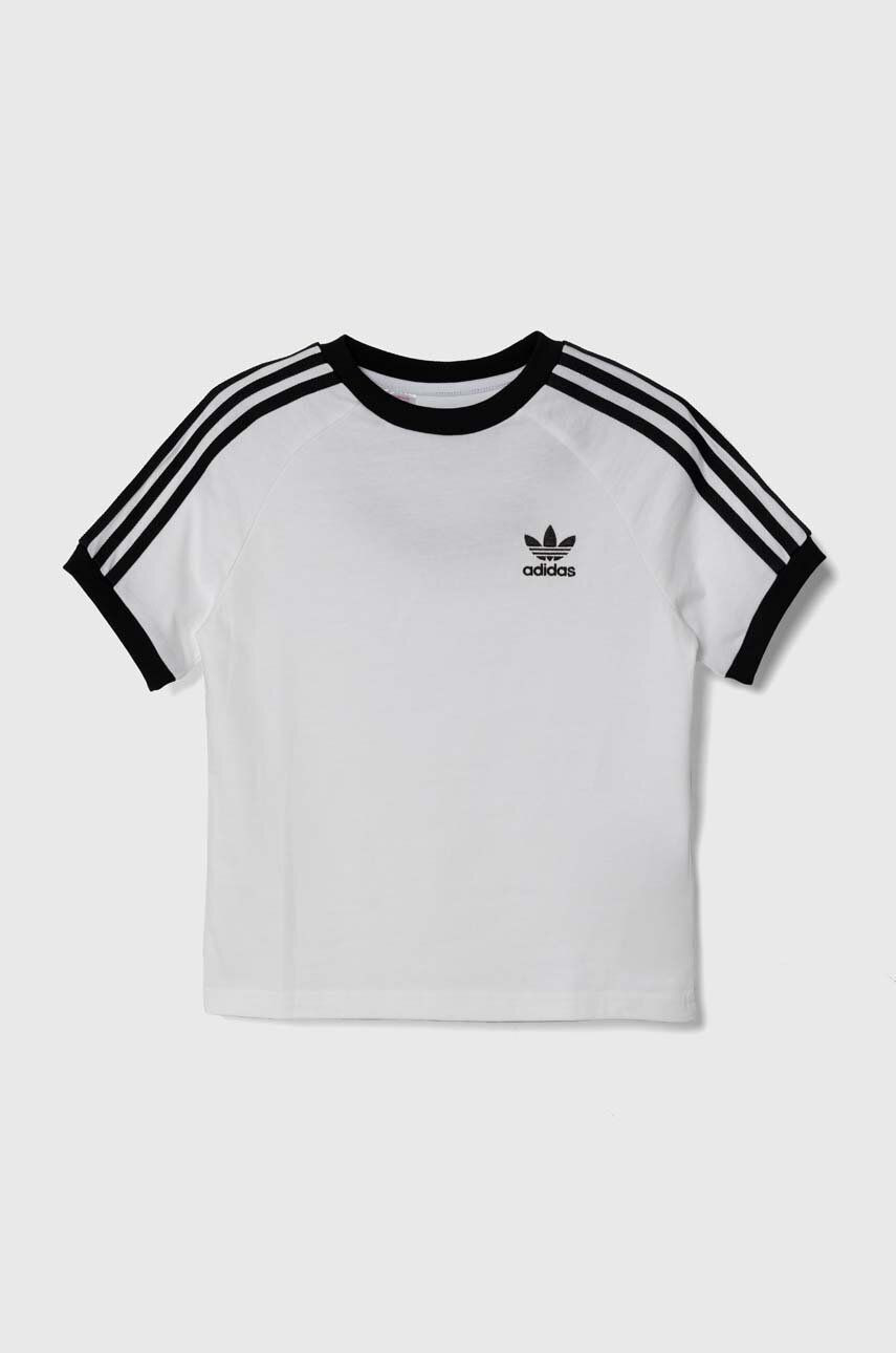 Detské bavlnené tričko adidas Originals 3STRIPES TEE biela farba, s nášivkou, JE0515