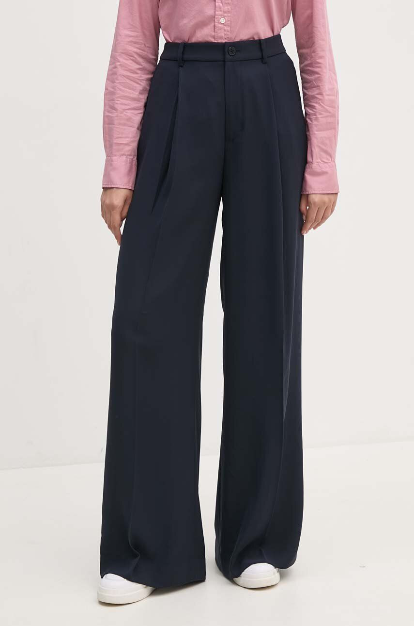 Nohavice Lauren Ralph Lauren dámske, tmavomodrá farba, rovné, vysoký pás, 200908891