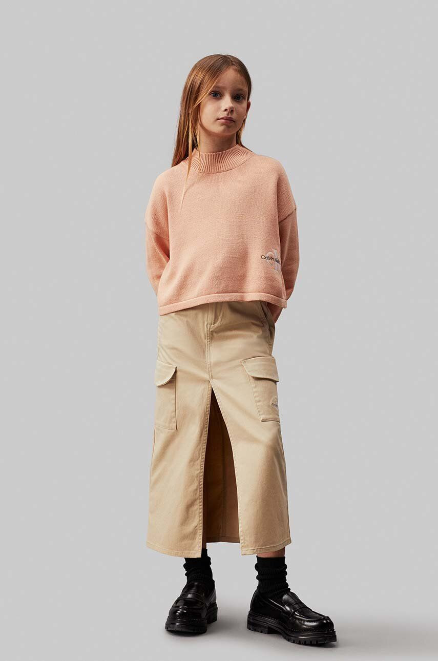 Dievčenská sukňa Calvin Klein Jeans béžová farba, maxi, rovný strih, IG0IG02697